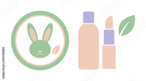 Pastel Beauty and Bunny Circle Illustration for Skincare Promotion. Vector Illustrations. EPS Editable