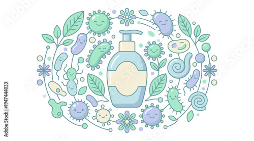 Pastel Hand Sanitizer Illustration Emphasizing Hygiene and Germs. Vector Illustrations. EPS Editable