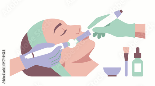 Professional Dental Whitening Procedure In Clinic. Vector Illustrations. EPS Editable