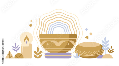 Rustic Pottery Bowls and Desert Themed Ceramic Decor. Vector Illustrations. EPS Editable