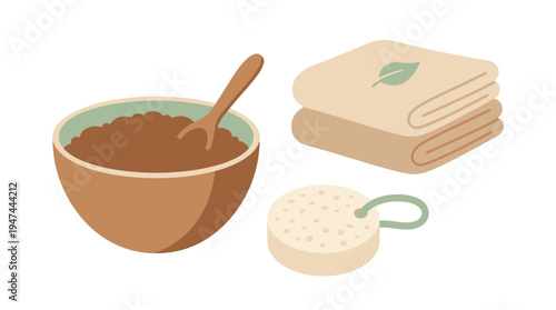 Assorted Food Ingredients With Bread And Paste On Wooden Table. Vector Illustrations. EPS Editable