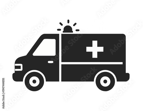 flat vector icon of ambulance emergency vehicle with medical cross symbol and siren