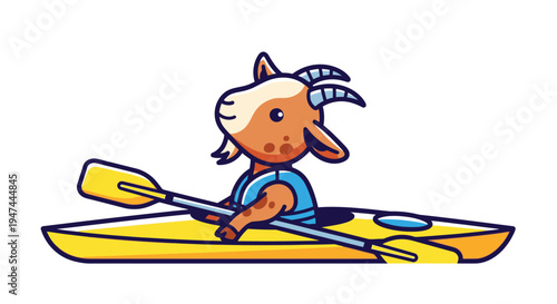Goat Kayaking Adventure - A Cartoon Illustration of a Goat Paddling.