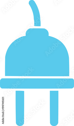 described showcases a light blue electrical plug against a clean white background. The plug has a stylized design, characterized by its rounded top, which gives it a modern and friendly appearance.
