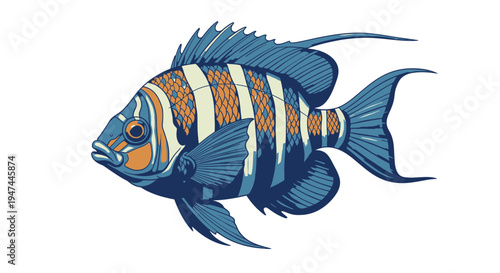 Colorful Tropical Striped Fish Vector Illustration for Marine Design Element