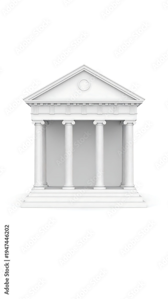 Fototapeta premium A classical architectural rendering of a building. It has columns, a triangular roof, and steps leading to the entrance