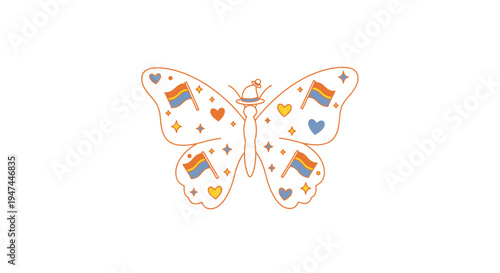 Pride Butterfly with Flags and Hearts - A Symbol of Love and Acceptance.
