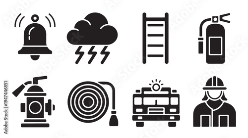 Firefighting emergency icons set for protection service and rescue vector illustration