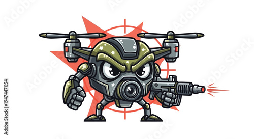 Cartoon Character Wearing Gas Mask and Gun.
