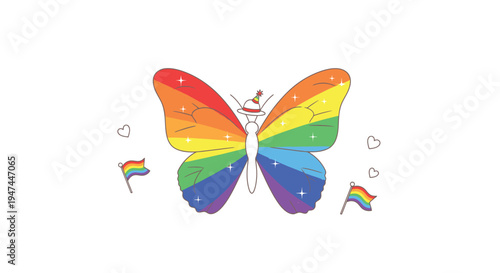 Rainbow Butterfly with Pride Flags - A Symbol of LGBTQ Celebration.