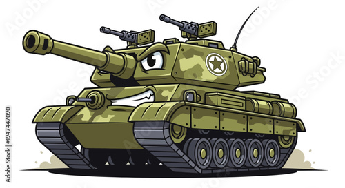 Cartoon Military Tank with Camouflage Design.