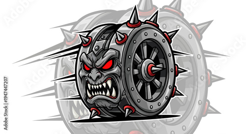 Menacing Metal Shield with Fierce Face.