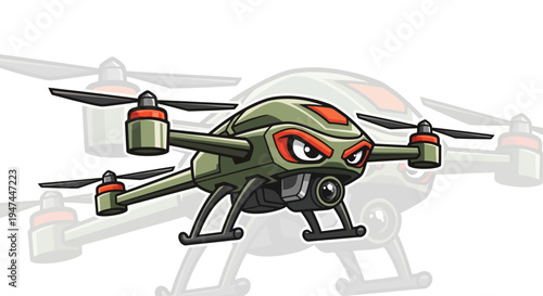 Military Drone with Red Eyes Illustration.