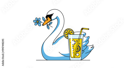 Swan with Flower and Lemonade Illustration.