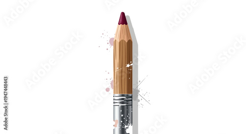 Close-up of a sharpened colored pencil with paint splatters