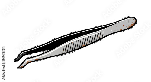 Close-up of silver tweezers with ribbed grip, isolated on white.