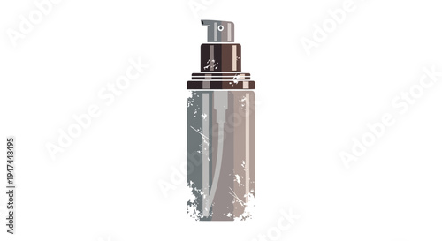 Cosmetic serum bottle with pump dispenser, isolated on white background