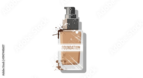Foundation bottle with pump dispenser, cosmetic product, makeup, white background