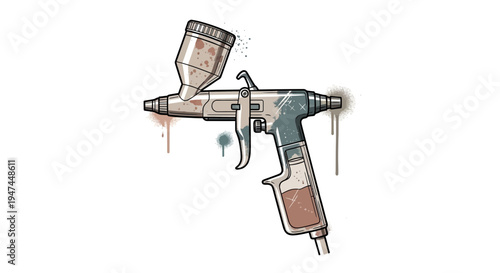 Graffiti spray gun with paint splatters