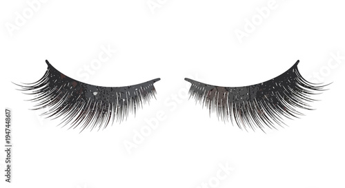 Glamorous False Eyelashes with Glitter - Isolated on White Background
