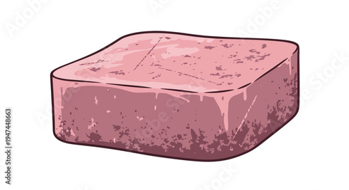 Illustration of a raw meat cube isolated on white background