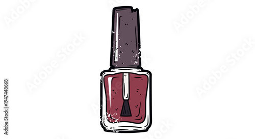 Hand-drawn nail polish bottle with burgundy color