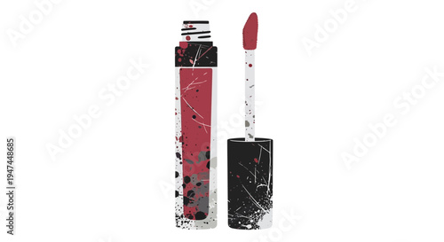 Lip Gloss Bottle with Applicator, Pink Red Color, Splatter Design