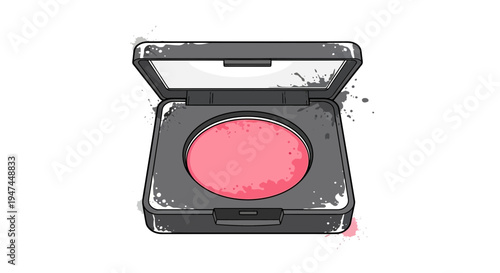 Pink blush compact makeup, watercolor splashes, isolated on white background