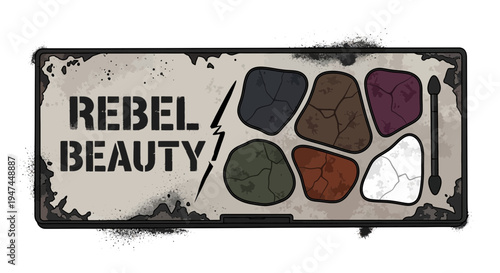 Rebel Beauty eyeshadow palette with earthy tones and grunge aesthetic