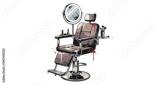 Vintage Barber Chair with Mirror and Makeup Brushes