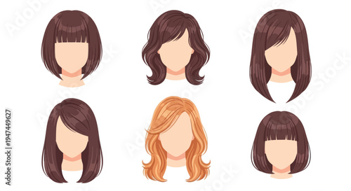 Flat Vector Women's Hairstyles Collection: Bob, Long, Wavy, and Straight Haircuts for Beauty  Fashion