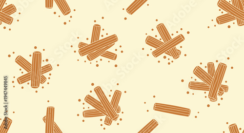 Food  Drink Flat Graphic Seamless Pattern with Stylized Cinnamon Sticks