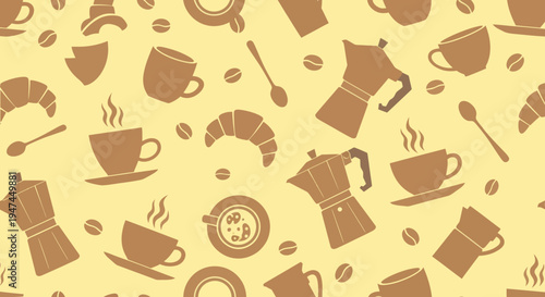Coffee Cafe Breakfast Glyph Seamless Pattern - Food  Drink Elements
