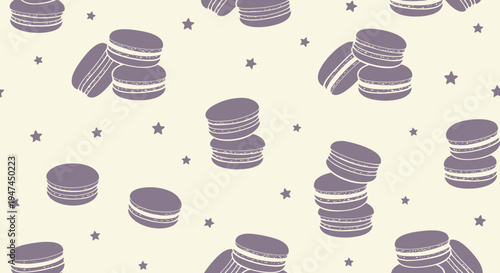 Food  Bakery Sweet Macarons Seamless Pattern Vector Illustration with Stars