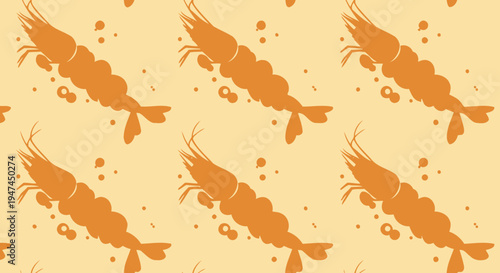 Flat Glyph Seafood Shrimp Pattern. Food and Cooking Seamless Design.