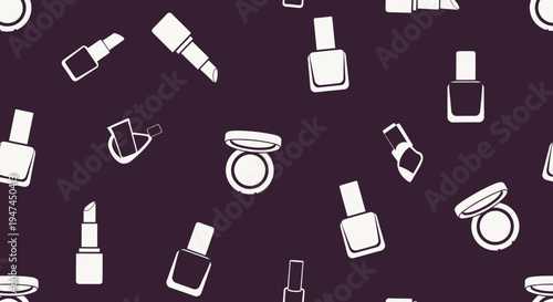 Beauty  Cosmetics Flat Design Seamless Pattern with Makeup Products, Lipstick  Nail Polish