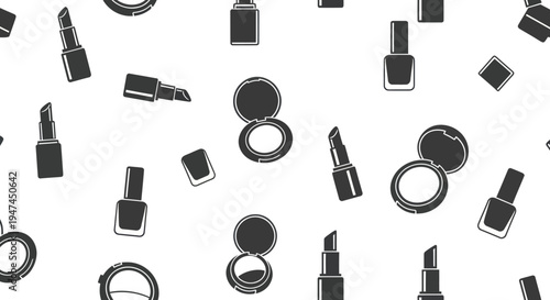 Beauty Cosmetics Makeup Glyph Icons Seamless Pattern. Fashion Products Vector Background.