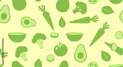Nutrition Industry Flat Vector Seamless Pattern: Healthy Vegetables and Fruits