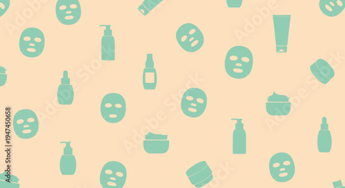 Skincare  Beauty Products Glyph Pattern - Cosmetic Masks, Bottles  Jars Background