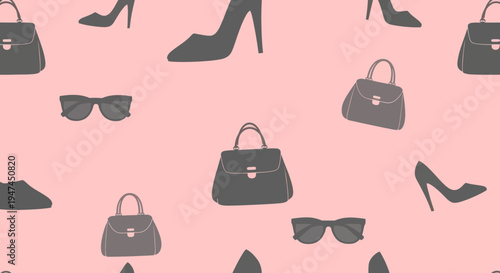 Pink Fashion Accessories Flat Vector Seamless Pattern: Handbags, Heels  Sunglasses
