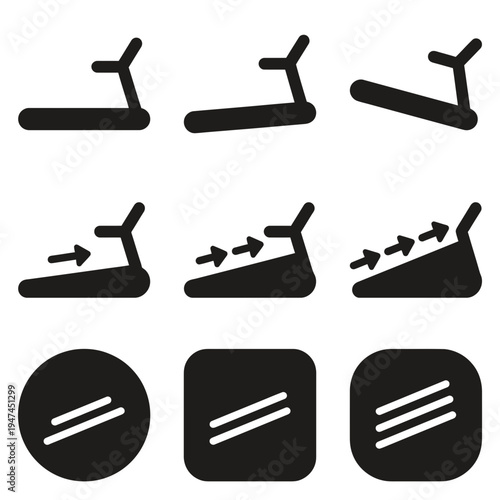 Treadmill exercise machine icon set with incline and speed levels.
