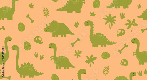 Cute Cartoon Dinosaurs Seamless Pattern for Kids. Prehistoric Flat Illustration Background.