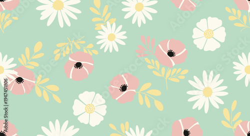 Decorative Design Flat Vector Botanical Floral Seamless Pattern Illustration