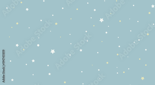 Light Blue Flat Nursery Pattern with White and Yellow Stars and Dots Vector