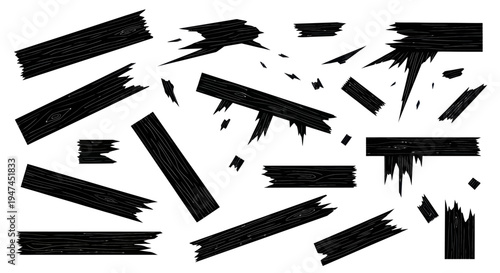 Broken Wood Splinters Black  White Vector Illustration for Construction, Demolition  Decay