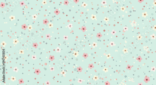 Graphic Design: Cute Flat Spring Floral Dot Seamless Pattern Illustration Background