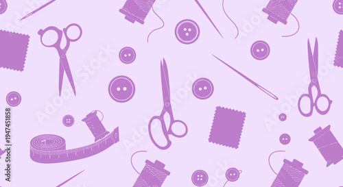 Seamless Pattern of Flat Vector Sewing  Tailoring Notions and Tools Background