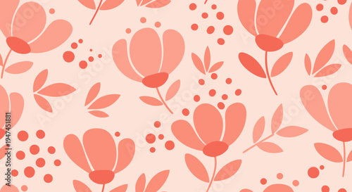 Textile Design: Seamless Flat Floral Pattern with Pink Flowers and Leaves
