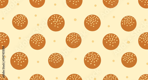 Flat Art Food Industry Seamless Pattern with Asian Sesame Balls and Dots