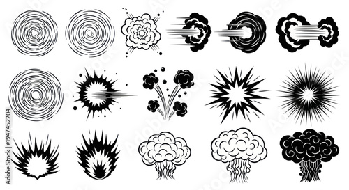 Comic Book Action Explosion  Speed Line Effects - Black  White Line Art Collection